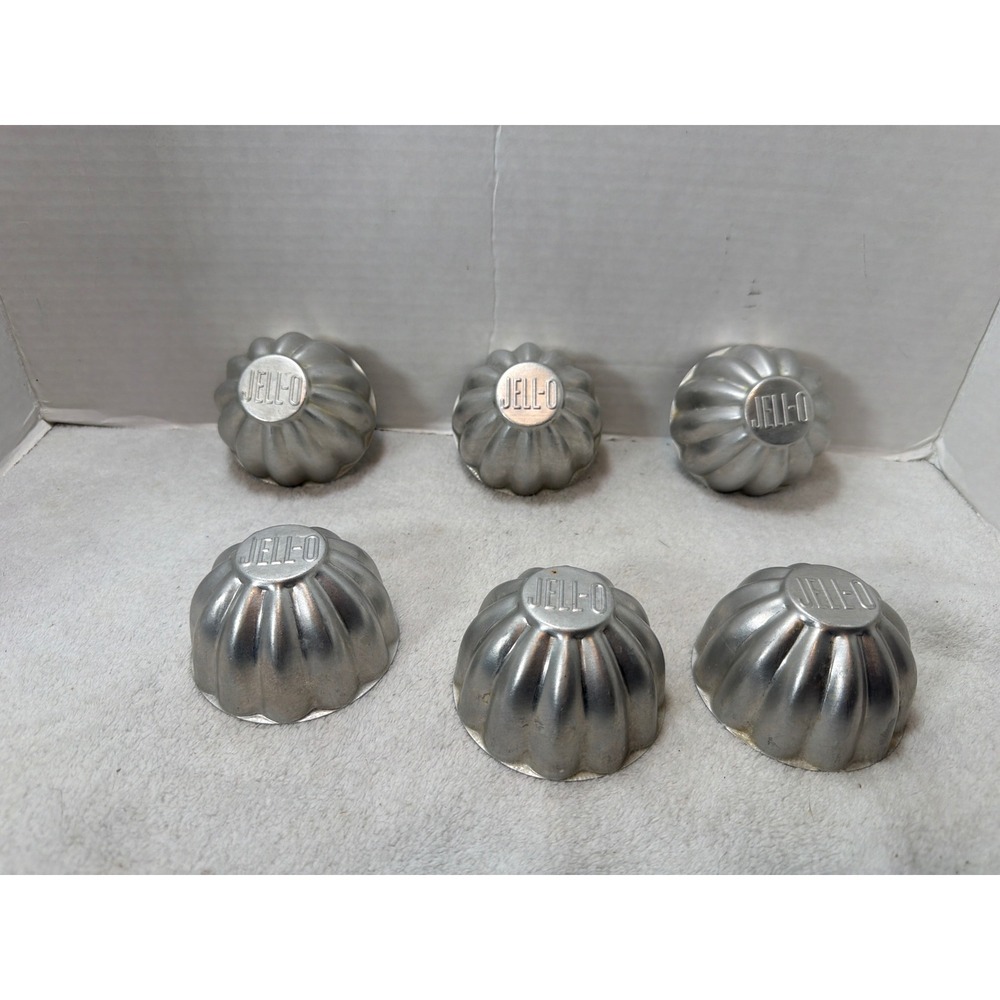Lot of 6 Vintage JELL-O Brand Aluminum Individual Gelatin Molds Fluted Cup